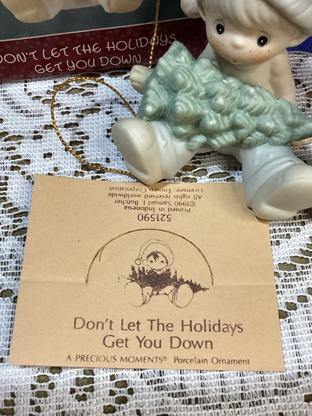 Precious Moments Don't Let the Holidays Get You Down Ornament 1990 New in Box